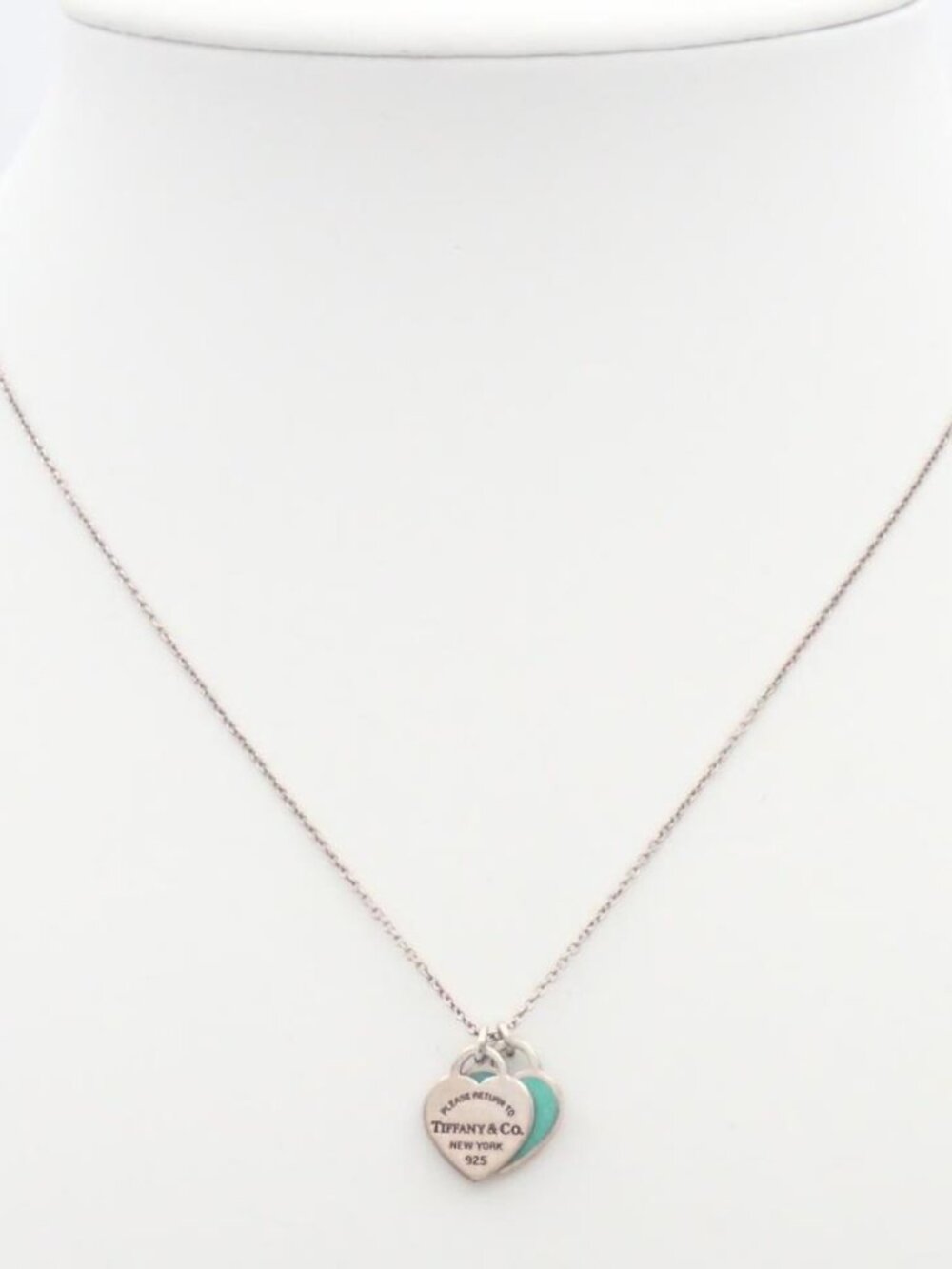 Tiffany & Co. Please Return Double Heart Tag in Blue 925 16"